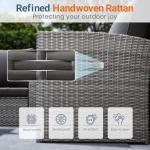 Wisteria Lane 4 Piece Patio Furniture Set, Wicker Outdoor Patio Conversation Furniture Set, All Weather Outdoor Patio Sofa with Cushion and Glass Table, Black