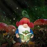 Sinhra Garden Gnome Statue-Resin Gnome Figurine Hugging Turtle Reading Book with Solar LED Lights，Outdoor Summer Decorations for Patio Yard Lawn Porch,Garden Ornament Gift