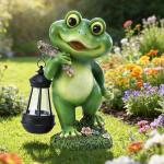 Solar Frog Statue Garden Decoration with Lantern