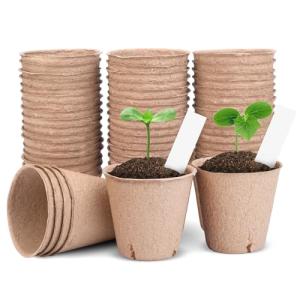 ARGCONNER Peat Pots for Seedlings 3.15 Inch, Biodegradable Round Seed Starter Pots with 10 Plant Labels for Garden Germination, Nursery Pot with Drainage Holes (40 Pack/3.15 Inch)