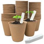 INCIKITI 40Pcs 3.15 Inch Peat Pots, Biodegradable Eco-Friendly Round Plant Seedling Starters Kit, Seed Germination Trays with 10 Labels for Flower Vegetable Tomato Saplings & Herb Germination, Khaki