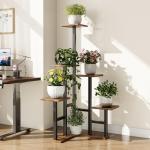 Yzosvki Corner Plant Stand Indoor, 6 Tiered Corner Plant Shelf Flower Stand for Multiple Plants, Plant Shelves Organizer Rack for Living Room, Balcony, Patio, Garden, Square Rustic Brown