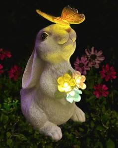 Solar Rabbit Garden Statue with LED Light