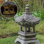 Aloak Asian Solar Zen Pagoda Garden Statue 14 Inch, Outdoor Japanese Lamp Lantern for Home Garden Landscape Décor (14 inch Pagoda)
