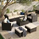 Aoxun 8 Piece Outdoor Patio Furniture Set 7 Seats, Outdoor Sectional with Thick Waterproof Cushions & Storage Coffee Table, Patio Conversation Sets for Garden,Backyard, Porch, Balcony, Deck, Beige