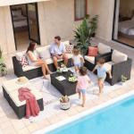 Aoxun 8 Piece Outdoor Patio Furniture Set 7 Seats, Outdoor Sectional with Thick Waterproof Cushions & Storage Coffee Table, Patio Conversation Sets for Garden,Backyard, Porch, Balcony, Deck, Beige