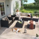 Aoxun 8 Piece Outdoor Patio Furniture Set 7 Seats, Outdoor Sectional with Thick Waterproof Cushions & Storage Coffee Table, Patio Conversation Sets for Garden,Backyard, Porch, Balcony, Deck, Beige