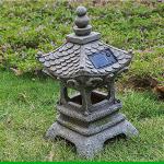 Aloak Asian Solar Zen Pagoda Garden Statue 14 Inch, Outdoor Japanese Lamp Lantern for Home Garden Landscape Décor (14 inch Pagoda)