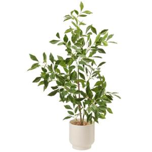 Artificial Potted Plants Indoor,27" Faux Plants Ficus Leaves Trees with Ceramic Pots,Realistic Fake Plant Indoor Potted for Living Room Office Farmhouse Room Bathroom Bedroom Kitchen Plant Decor