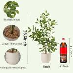 Artificial Potted Plants Indoor,27" Faux Plants Ficus Leaves Trees with Ceramic Pots,Realistic Fake Plant Indoor Potted for Living Room Office Farmhouse Room Bathroom Bedroom Kitchen Plant Decor