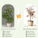 Artificial Potted Plants Indoor,27" Faux Plants Ficus Leaves Trees with Ceramic Pots,Realistic Fake Plant Indoor Potted for Living Room Office Farmhouse Room Bathroom Bedroom Kitchen Plant Decor