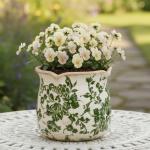 Xiaan Jiaju Tuscan Ceramic Plant Pots, 6.11 Inch Vintage Planters with Drainage Hole for Indoor Plants, Farmhouse Green Scroll Vase & Flower Pots, Home Kitchen Garden Decor, Plant Lover Gifts