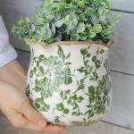 Xiaan Jiaju Tuscan Ceramic Plant Pots, 6.11 Inch Vintage Planters with Drainage Hole for Indoor Plants, Farmhouse Green Scroll Vase & Flower Pots, Home Kitchen Garden Decor, Plant Lover Gifts