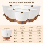 Tinecio 7/6.5/6/5.5/5 Inch Self Watering Pots, Plastic Flower Pots with Multi Mesh Drainage Holes and Deep Reservoir for Indoor Outdoor Garden Plants and Flowers (White, 5/5.5/6/6.5/7)