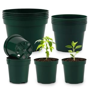 RooTrimmer 15 Pack 4/6/8 Inch Plant Nursery Pots, Sturdy Plant Pots with Drainage Holes, Ideal for Seedlings, Indoor/Outdoor Use, Green