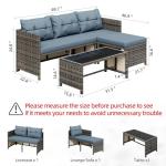 Shintenchi 3-Piece Outdoor Patio Furniture Sets, Wicker Patio Conversation Sets, All Weather Wicker Rattan Patio Seating Sofas with Glass Coffee Table and Cushion, Blue-Gray