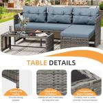 Shintenchi 3-Piece Outdoor Patio Furniture Sets, Wicker Patio Conversation Sets, All Weather Wicker Rattan Patio Seating Sofas with Glass Coffee Table and Cushion, Blue-Gray