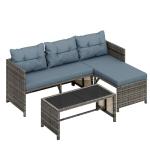 Shintenchi 3-Piece Outdoor Patio Furniture Sets, Wicker Patio Conversation Sets, All Weather Wicker Rattan Patio Seating Sofas with Glass Coffee Table and Cushion, Blue-Gray