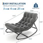 IDEALHOUSE Outdoor Rocking Chair with Metal Frame, Adjustable Papasan Rocker, Waterproof Comfy Cushion, 450lbs Capacity, for Patio, Porch, Garden, Living Room, Dark Grey