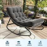 IDEALHOUSE Outdoor Rocking Chair with Metal Frame, Adjustable Papasan Rocker, Waterproof Comfy Cushion, 450lbs Capacity, for Patio, Porch, Garden, Living Room, Dark Grey