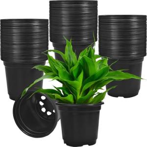 Woozettn 120 Packs Flexible Plastic Nursery Pots,4 Inch Thickened Soft Plastic Pots with Drainage Holes,Garden Seedling Pot for Succulents,Transplanting,Cuttings(Black)