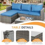 Shintenchi Outdoor Patio Furniture Sets, Small Outdoor Sofa Patio Sectional Sets 3-Piece All Weather Wicker Rattan Patio Seating Sofas with Glass Coffee Table and Cushion (Blue)