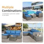 Shintenchi Outdoor Patio Furniture Sets, Small Outdoor Sofa Patio Sectional Sets 3-Piece All Weather Wicker Rattan Patio Seating Sofas with Glass Coffee Table and Cushion (Blue)