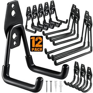 HUPBIPY 12 Pack Garage Hooks Heavy Duty Utility Steel with Anti-Slip Coating Wall Mount Storage Organizer for Hanging Power and Garden Tools, Ladders, Hose, Bikes, Ropes, Bulk Items, and More