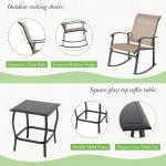 Shintenchi Rocking Chair Outdoor with Table, 3 Piece Rocking Patio Bistro Set, Outdoor Furniture Set with Metal Frame and Textilene Fabric for Small Space, Brown