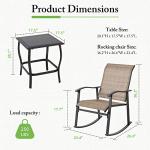Shintenchi Rocking Chair Outdoor with Table, 3 Piece Rocking Patio Bistro Set, Outdoor Furniture Set with Metal Frame and Textilene Fabric for Small Space, Brown