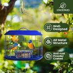 Kingsyard Bluebird Feeders for Outdoors Hanging, All Metal, Cage Mealworm Bird Feeder with Tray, Squirrel Proof & Weatherproof, Easy to Refill & Clean (Blue)