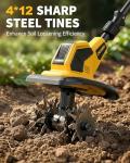 DEGGE Tiller, Cordless Tiller Cultivator with 48 Steel Tines, 9 inch Tilling Width and 6.7 inch Depth, 2 x 3.0Ah 21V Batteries & Charger, Gardening Tools for Lawn/Gardening/Soil Cultivation
