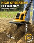 DEGGE Tiller, Cordless Tiller Cultivator with 48 Steel Tines, 9 inch Tilling Width and 6.7 inch Depth, 2 x 3.0Ah 21V Batteries & Charger, Gardening Tools for Lawn/Gardening/Soil Cultivation