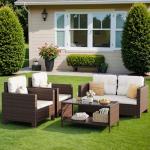 Homall 4 Pieces Patio Furniture Sets Rattan Chair Wicker Conversation Sofa Set, Outdoor Indoor Backyard Porch Garden Poolside Balcony Use (Beige)