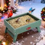 Kingsyard Ground Bird Feeder for Outdoors - Recycled Plastic Platform Feeder for Wild Birds, Squirrels, Chicken, 5 LBS Large Capacity, Green