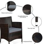 Goplus 4-Piece Rattan Patio Set, Outdoor/Indoor Wicker Conversation Set for Pool, Backyard, Lawn, Wicker Chairs and Sofa with Soft Cushion, Rattan Furniture with Tempered Glass Coffee Table