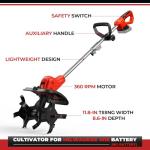 Cordless Tiller Cultivator for Milwaukee M18 Battery, 360RPM Electric Tiller for Gardening, 11.8in Tilling Width ＆ 8.6in Depth, Battery Powered Tiller for Lawn/Soil Cultivation (Battery Not Included)