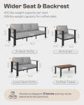 Oasbira Aluminum Outdoor Patio Furniture Set with Coffee Table, 4 Piece Patio Conversation Sets with Washable Thick Cushions, Outdoor Sectional Furniture Set for Poolside, Balcony, Deck, Gray