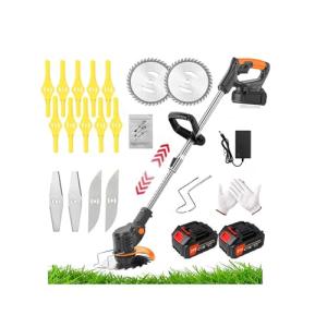 Cordless Lawn Mower with Battery and Charger,21V Lawn Trimmer Grass Edger with Two 2.0Ah Li-Ion Battery Powered & 3 Cutting Blade Types, Compact Power Tool for Lawn Yard Work…, Black