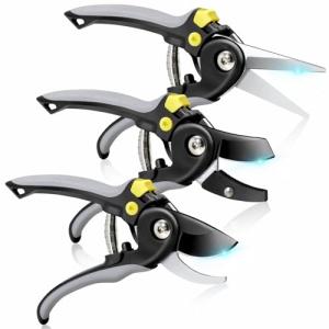 Jardineer 3PCS Pruning Shears Set for Gardening, Bypass Pruning Scissors & Anvil Pruners with SK5 Blades, Garden Clippers for Women Arthritic Hands