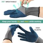 Trifabricy Garden Gloves for Women Men - 6 Pairs Breathable Hard-wearing Latex Coated Gardening Gloves for Women, Indoor/Outdoor Protective Working Gloves with Grip, Blue & Grey