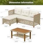 Devoko Patio Furniture Set 3 Piece Outdoor Sectional Sofa Hollow Rattan Patio Seating Sofa with Coffee Table & Ottoman for Deck, Porch, Poolside