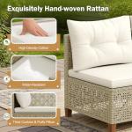 Devoko Patio Furniture Set 3 Piece Outdoor Sectional Sofa Hollow Rattan Patio Seating Sofa with Coffee Table & Ottoman for Deck, Porch, Poolside