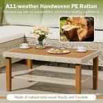 Devoko Patio Furniture Set 3 Piece Outdoor Sectional Sofa Hollow Rattan Patio Seating Sofa with Coffee Table & Ottoman for Deck, Porch, Poolside