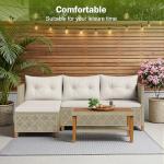 Devoko Patio Furniture Set 3 Piece Outdoor Sectional Sofa Hollow Rattan Patio Seating Sofa with Coffee Table & Ottoman for Deck, Porch, Poolside