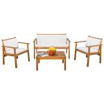 Devoko Patio Furniture 4 Piece Acacia Wood Outdoor Conversation Sofa Set with Table & Cushions Porch Chairs for Garden, Deck, Backyard, Natural