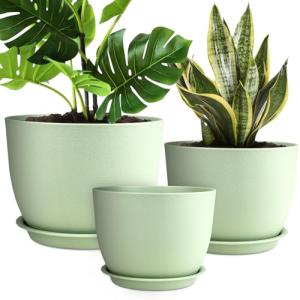 YNNICO Plant Pots 12/10/9 inch Set of 3, Flower Pots with Multi Mesh Drainage Holes, Large Planters for Indoor Outdoor Garden Plants and Flowers. (Green)