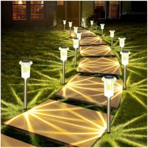 DenicMic Solar Lights Outdoor 10 Pack Waterproof 3000K Warm White LED Stainless Steel Stake Outside Lights for Yard Pathway Garden Driveway Walkway Landscape Path Lighting