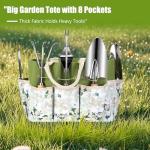Gardening Tools Set of 10, Heavy Duty Stainless Steel Garden Hand Tools with Floral Tote Bag, Rust-Proof Garden Tools for Gardening, Gardening Gifts for Women, Men and Plant Lover