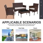 Shintenchi 4 Piece Outdoor Patio Furniture Set, Wicker Rattan Patio Conversation Set, Outdoor Chairs and Loveseat with Coffee Table for Porch, Yard & Poolside (Brown)